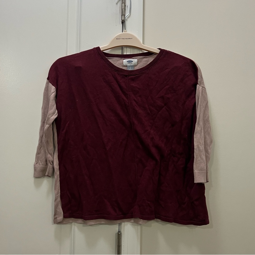 Old Navy Maroon & Pink 3/4 Sleeve Sweater Size Small Petite